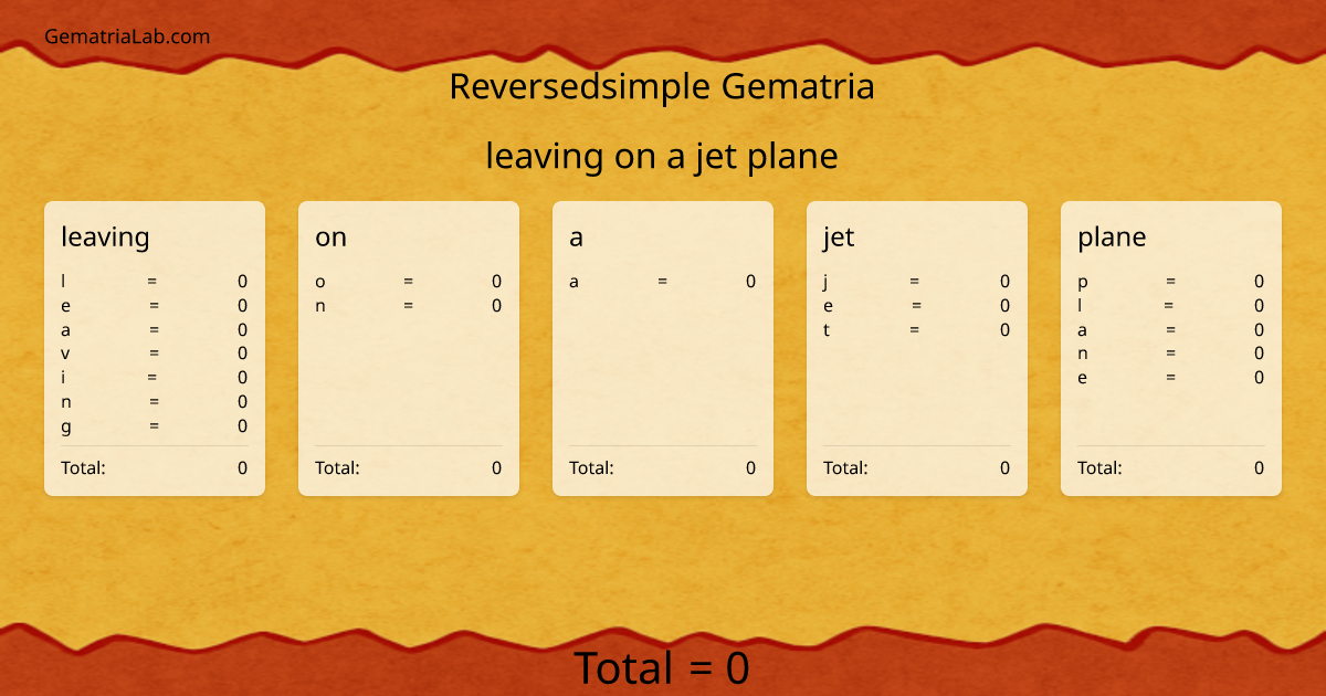 leaving on a jet plane in reversedsimple Gematria